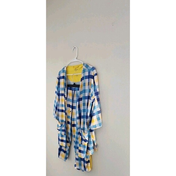 Cuddl Duds Plaid Set Loungewear  Pocket Open Cardigan and Pants Airy Comfy Sz M - Picture 1 of 7